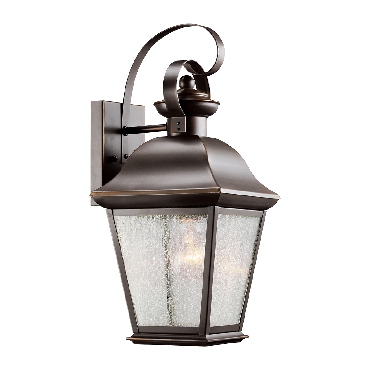 Mount Vernon Bronce lámpara de exterior De Elstead Lighting - Fabricada en metal con un elegante acabado bronce, se combina con cristal transparente y una llamativa superficie texturizada, lo que le confiere un aspecto vibrante y distintivo.