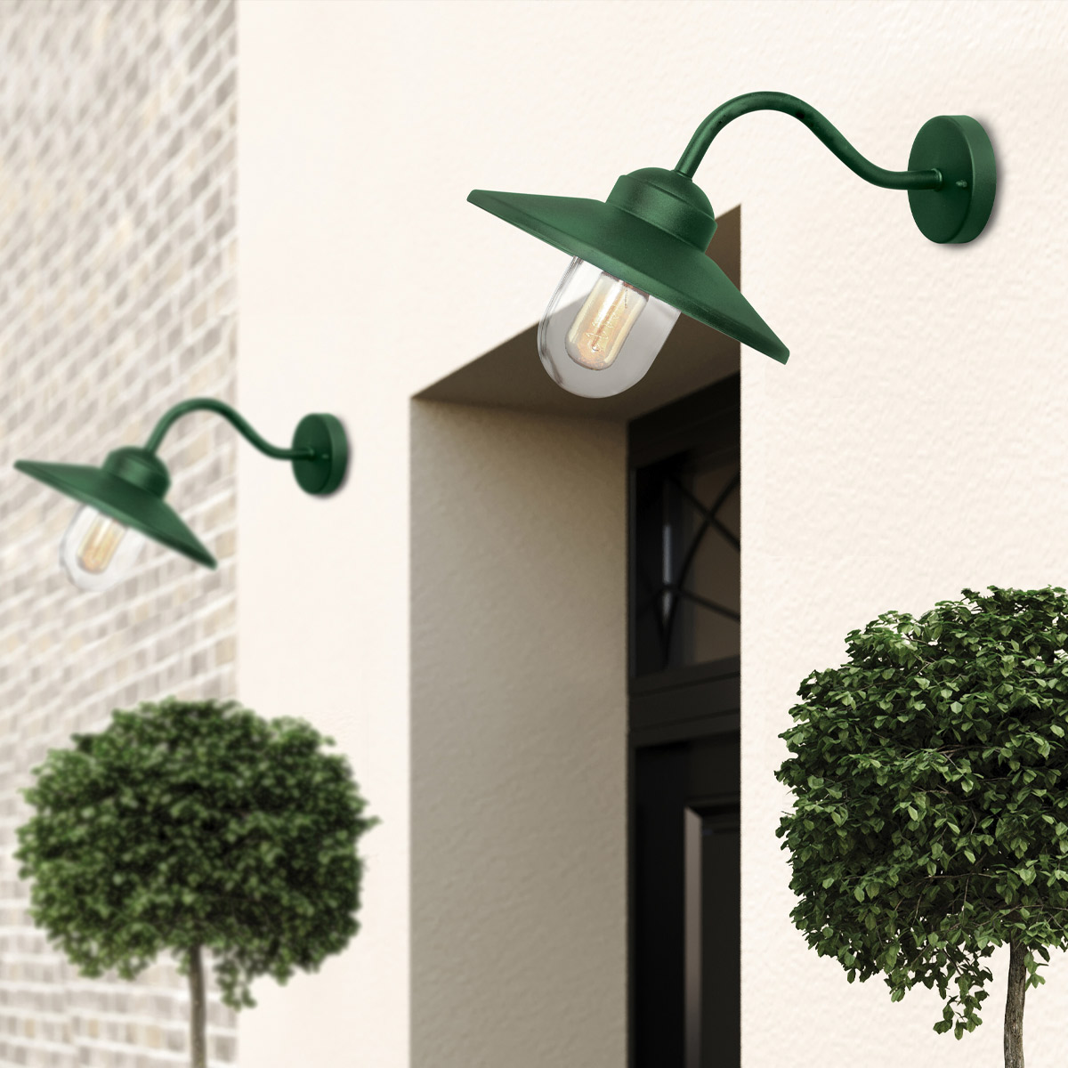 Klampenborg Ø28 Verde lámpara de exterior De Elstead Lighting - La lámpara de pared Klampenborg tiene un diseño de linterna resistente y atemporal que combina la simplicidad escandinava con la sostenibilidad.