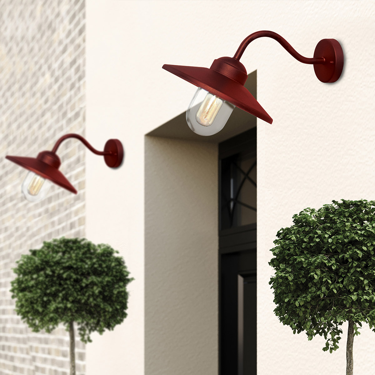 Klampenborg Ø28 ROJO lámpara de exterior De Elstead Lighting - Tillverkad av rostfritt st&aring;l i oxid r&ouml;d finish och glas, erbjuder den en robust konstruktion som st&aring;r emot v&auml;der och vind.