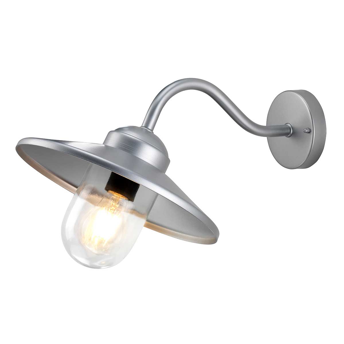 Klampenborg Ø28 Plata lámpara de exterior De Elstead Lighting - Tillverkad av rostfritt st&aring;l i silverfinish och glas, erbjuder den en robust konstruktion som st&aring;r emot v&auml;der och vind.