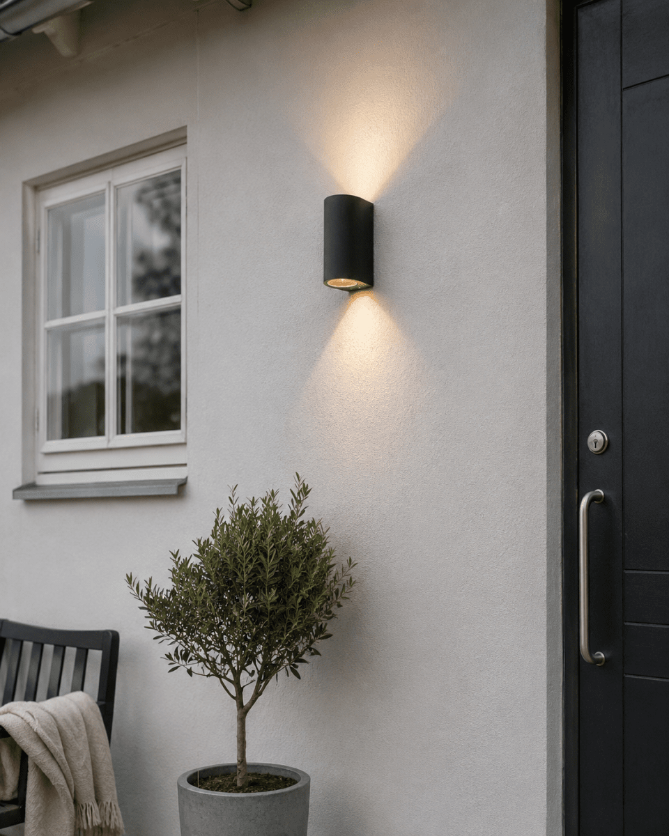 Tor Duo Antracita lámpara de exterior De Lampan - Lampan lyser fint ner och upp p&aring; v&auml;ggen och skapar en h&auml;rlig atmosf&auml;r.