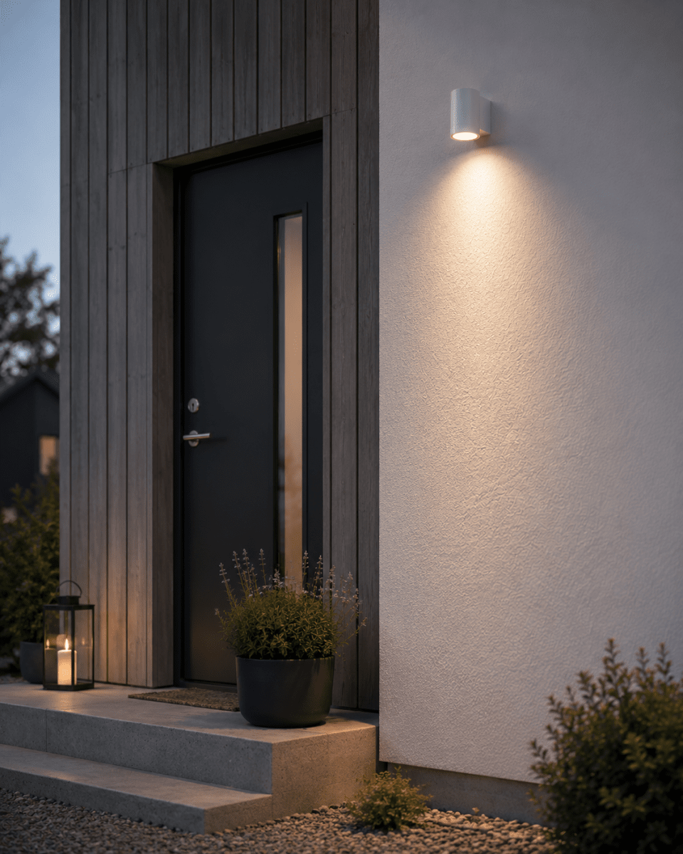 Oden Single Blanco lámpara de exterior De Lampan - Lampan lyser fint ner p&aring; v&auml;ggen och skapar en h&auml;rlig atmosf&auml;r.