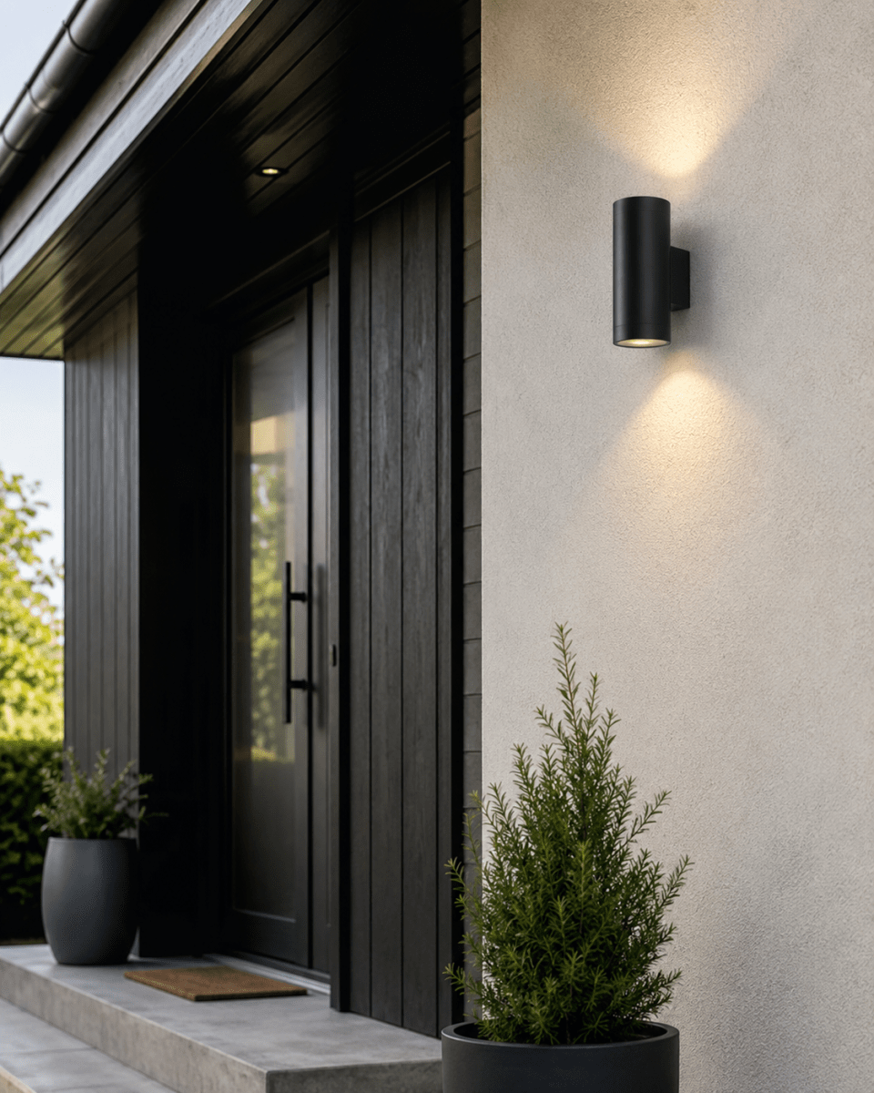 Oden Duo Negro lámpara de exterior De Lampan - Lampan lyser fint b&aring;de upp och ner p&aring; v&auml;ggen.