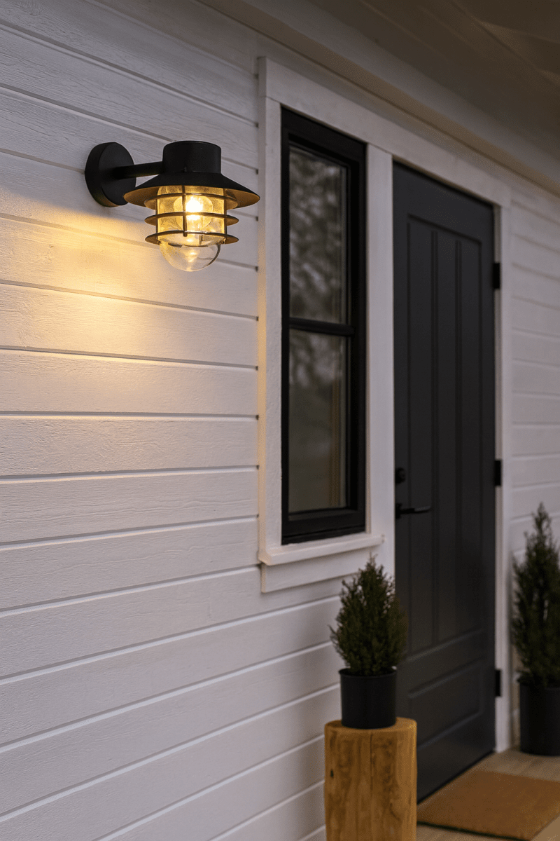 Ystad Negro lámpara de exterior De Nordic Lighting - La luz se difunde suavemente a través del cristal, creando un ambiente acogedor en la entrada, la fachada o la pared de la casa.