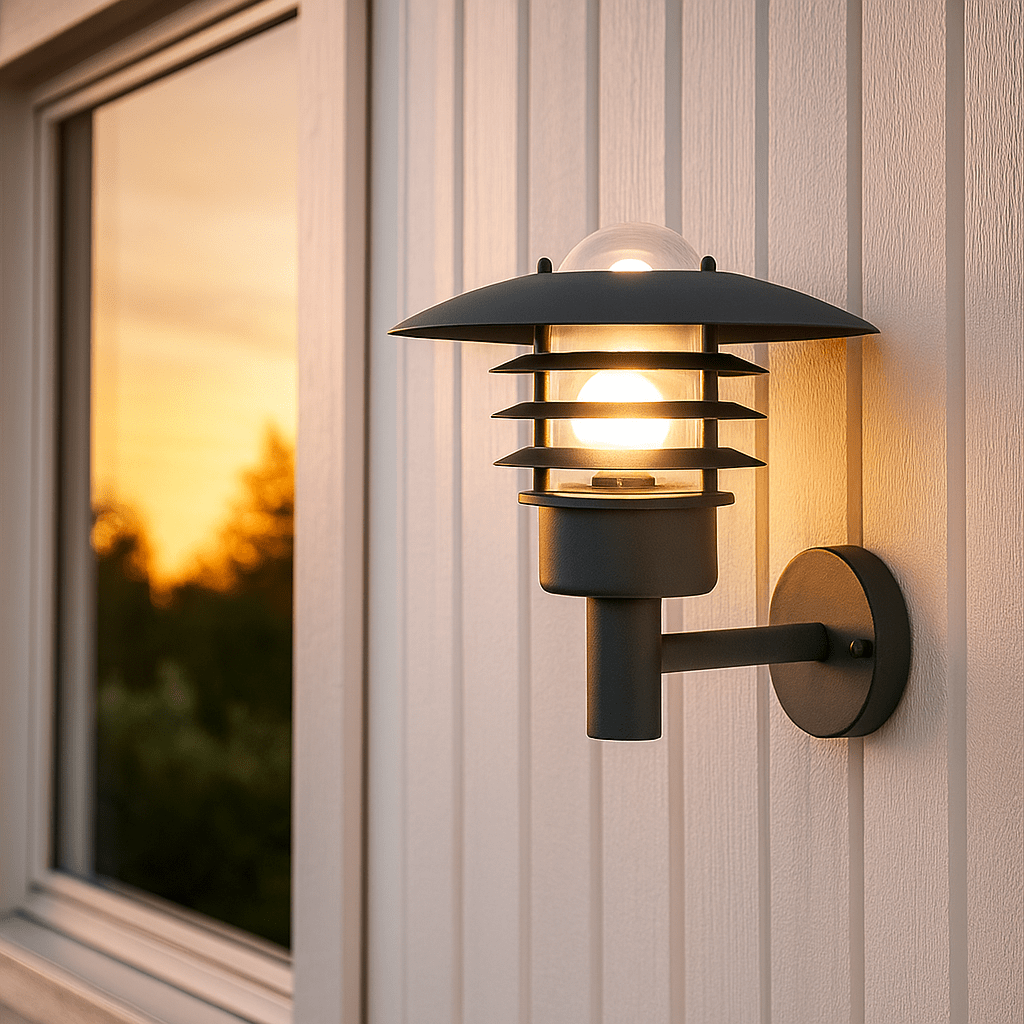 Kalmar Negro lámpara de exterior De Nordic Lighting - El aplique Kalmar es una l&aacute;mpara de exterior cl&aacute;sica y elegante, fabricada en acero inoxidable con cristal transparente.