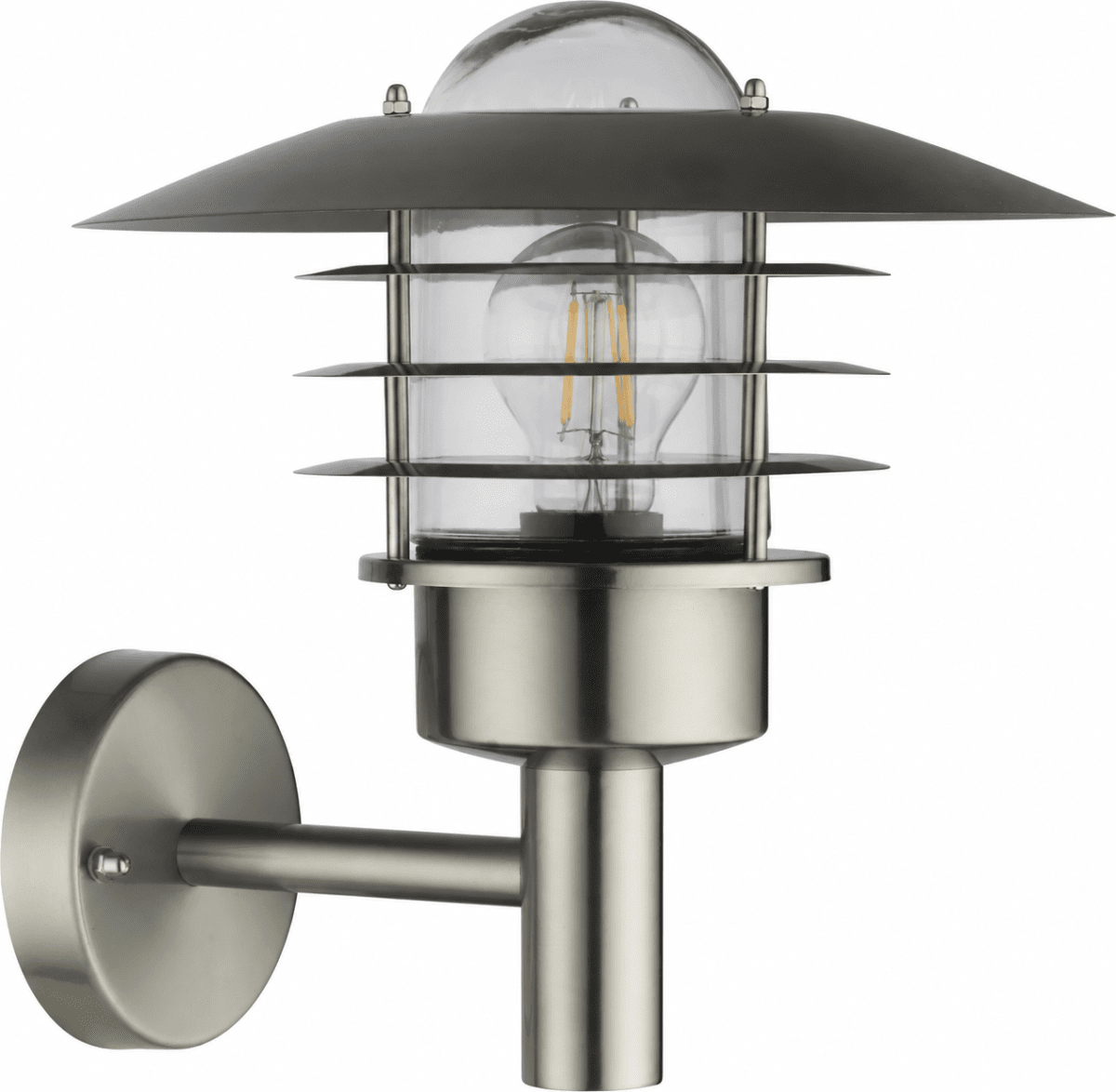 Kalmar acero cepillado lámpara de exterior De Nordic Lighting - La luz se difunde suavemente a trav&eacute;s del cristal, creando un ambiente acogedor en la entrada, la fachada o la pared de la casa.