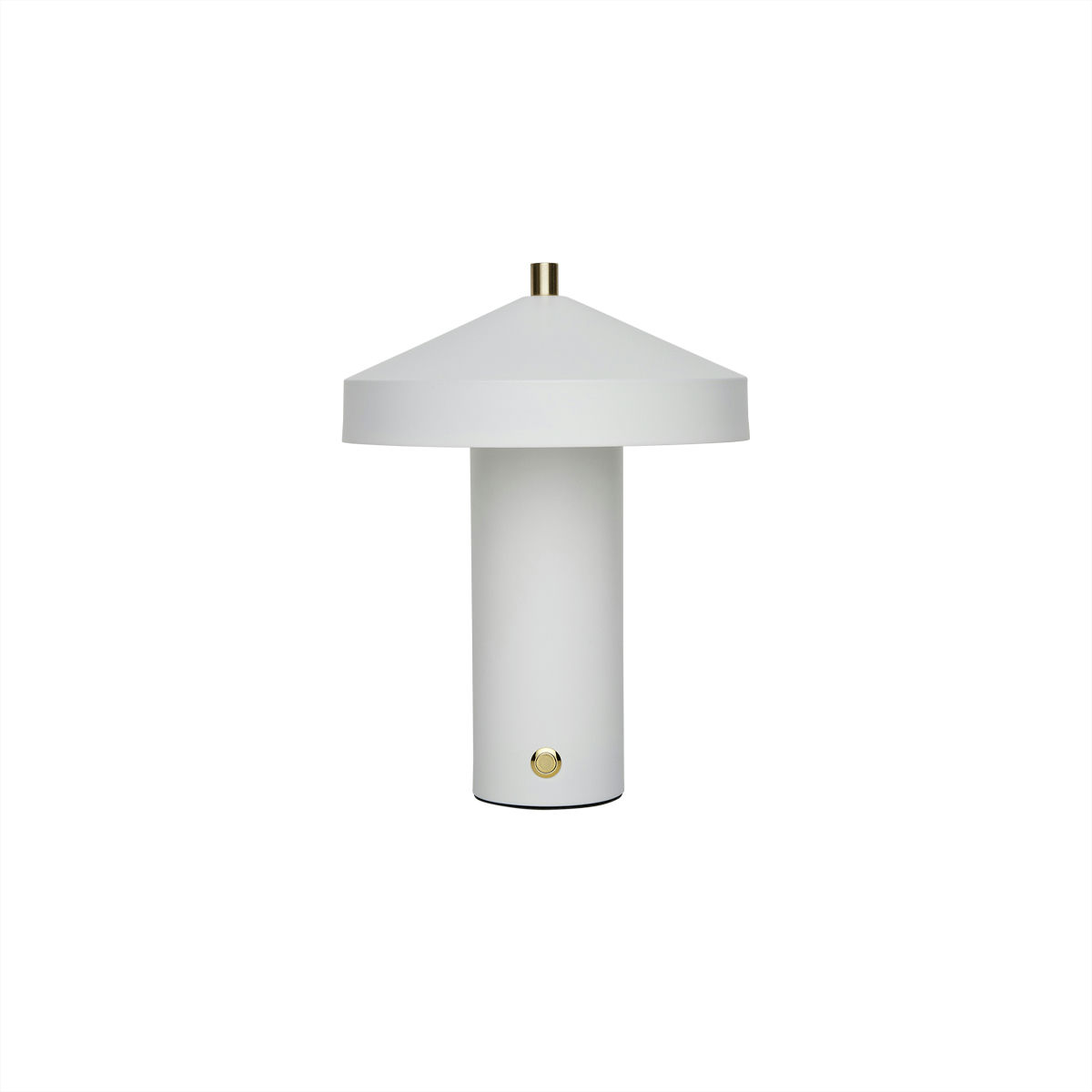 Hatto 25cm Blanco portátil De OYOY - Con tres niveles de atenuaci&oacute;n y un LED de bajo consumo, ofrece una luz agradable y personalizable para diferentes necesidades.