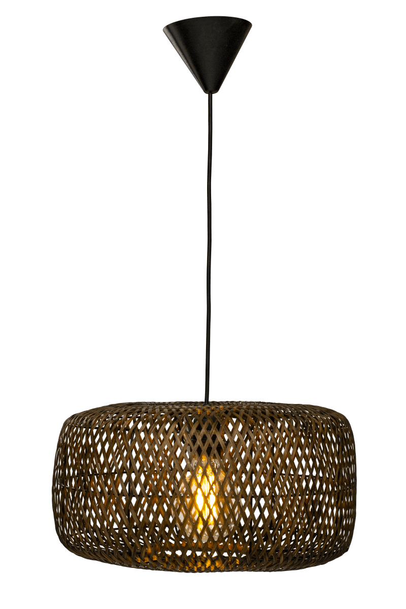 Savanna Ø40 Marrón Lámpas de techo De Aneta Lighting - La pantalla de ratán tejido proporciona una luz cálida y acogedora en la sala de estar o sobre la mesa de la cocina.