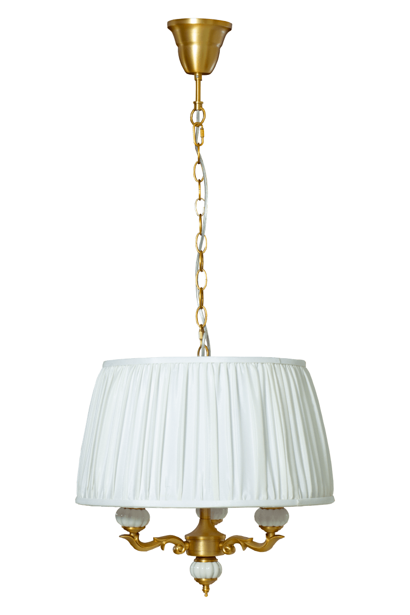 Toulouse Ø45 Oro Lámpas de techo De Aneta Lighting - La estructura met&aacute;lica, con un sofisticado acabado dorado, armoniza a la perfecci&oacute;n con la pantalla de tela blanca natural, creando un ambiente c&aacute;lido y atemporal.