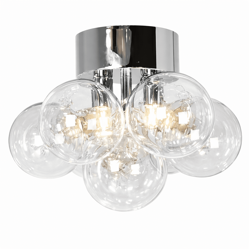 Lustro Ø30 Transparente plafón De By Rydéns - Lustro es una l&aacute;mpara de techo decorativa y elegante, fabricada en metal cromado con varias pantallas de cristal transparente dispuestas en un conjunto.