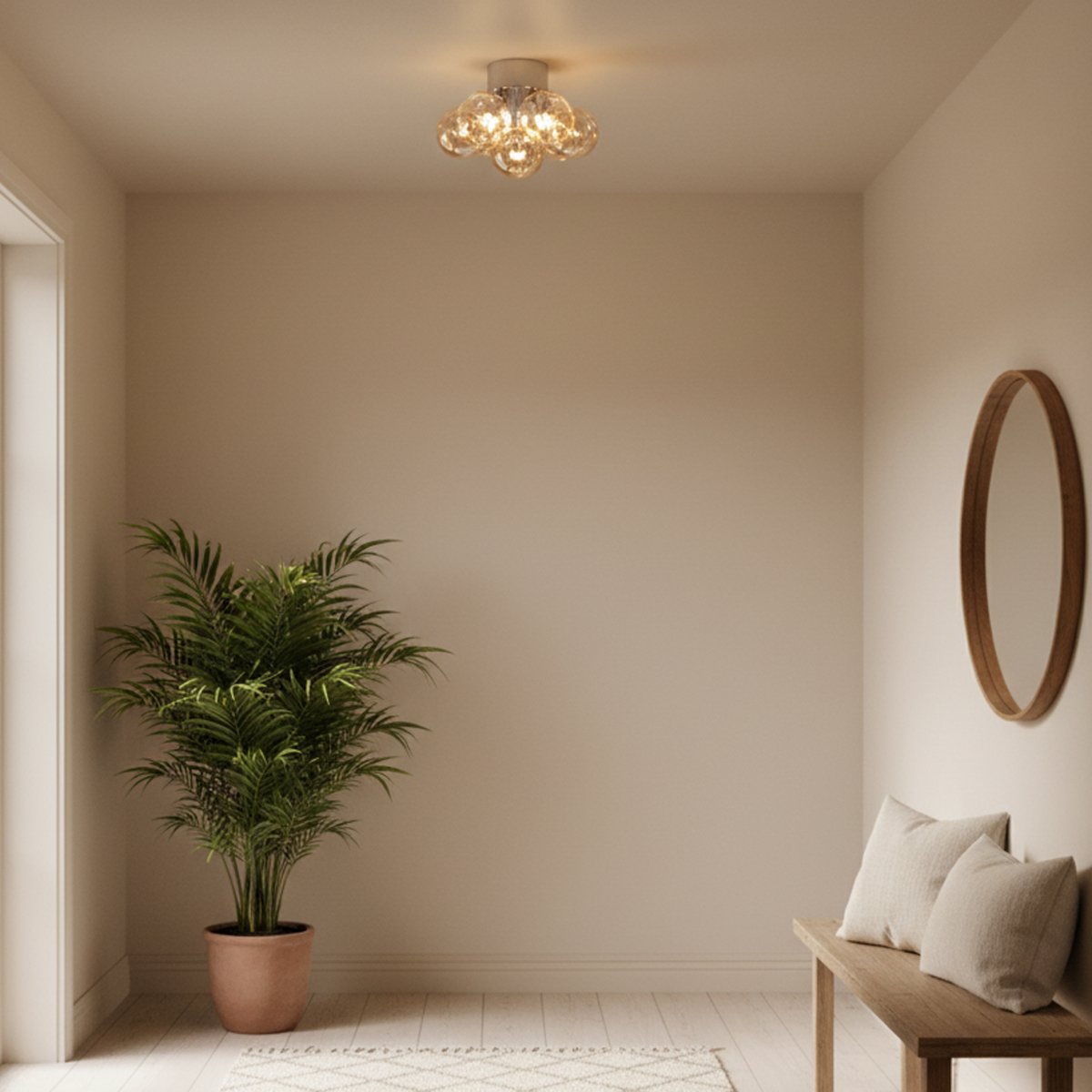 Lustro Ø30 Ámbar plafón De By Rydéns - Lustro es una l&aacute;mpara de techo decorativa y elegante, fabricada en metal cromado con varias pantallas de vidrio &aacute;mbar dispuestas en un grupo.