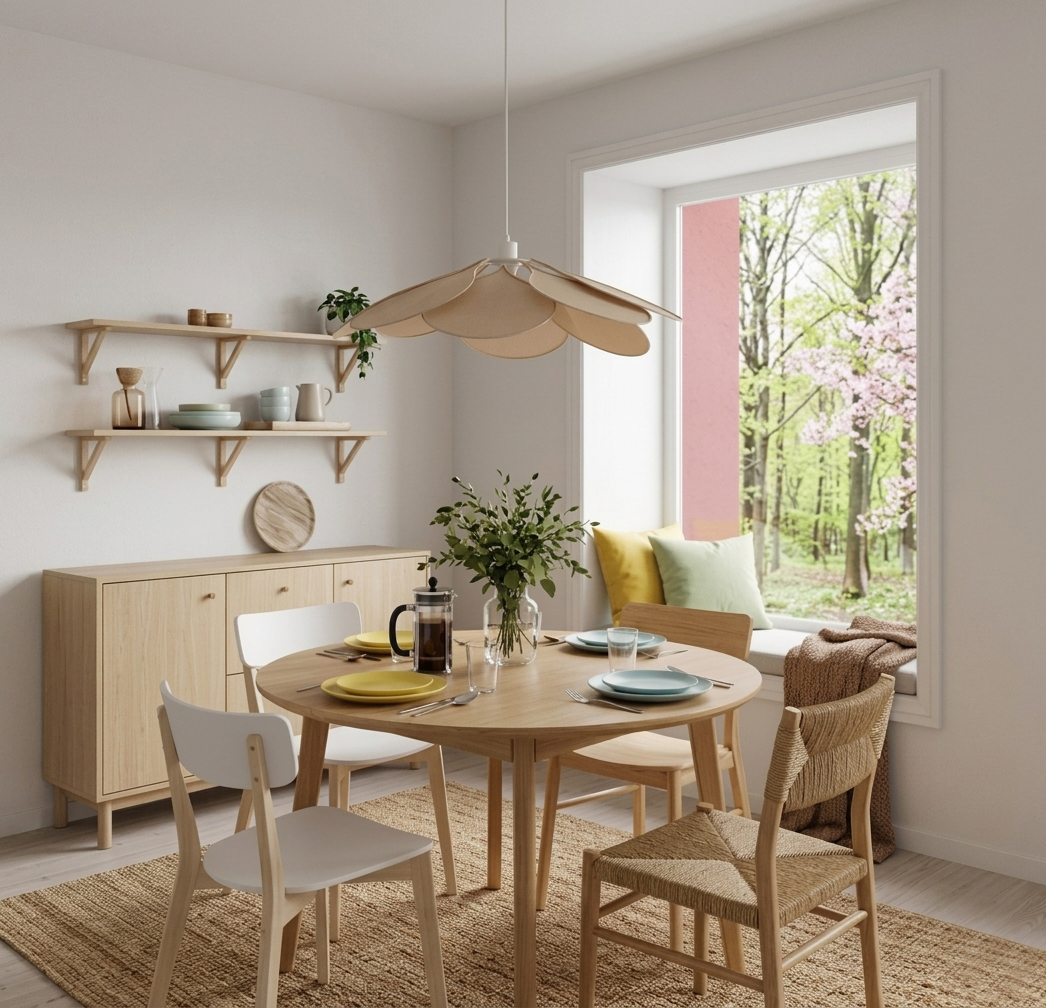 Magnolia Ø80 Beige Lámpas de techo De Cottex - La l&aacute;mpara consta de una estructura met&aacute;lica y hojas suavemente curvadas cubiertas de tela beige, creando una silueta hermosa y et&eacute;rea.