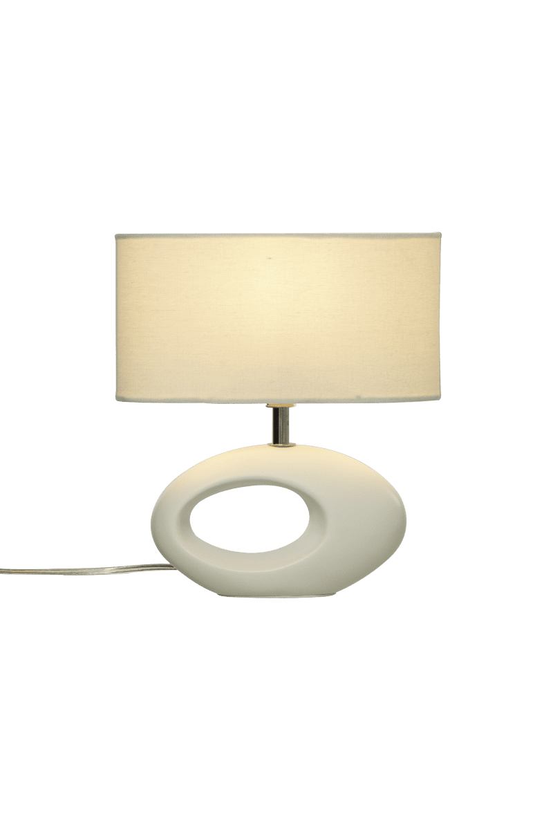 Olina 24cm Blanco lámpara de mesa De Aneta Lighting - La lámpara de mesa Olina tiene una base de cerámica de diseño moderno y una pantalla textil ovalada.