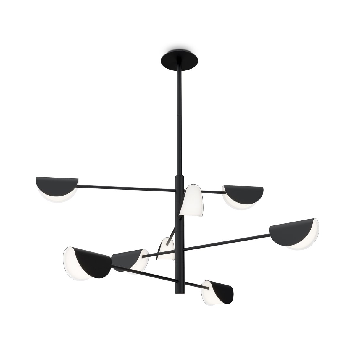 Mollis 125cm Negro Lámpas de techo De Maytoni - Realizada en metal negro con cúpulas suavemente contorneadas y fuentes de luz ocultas bajo un difusor acrílico que proporciona una luz sutil y agradable.
