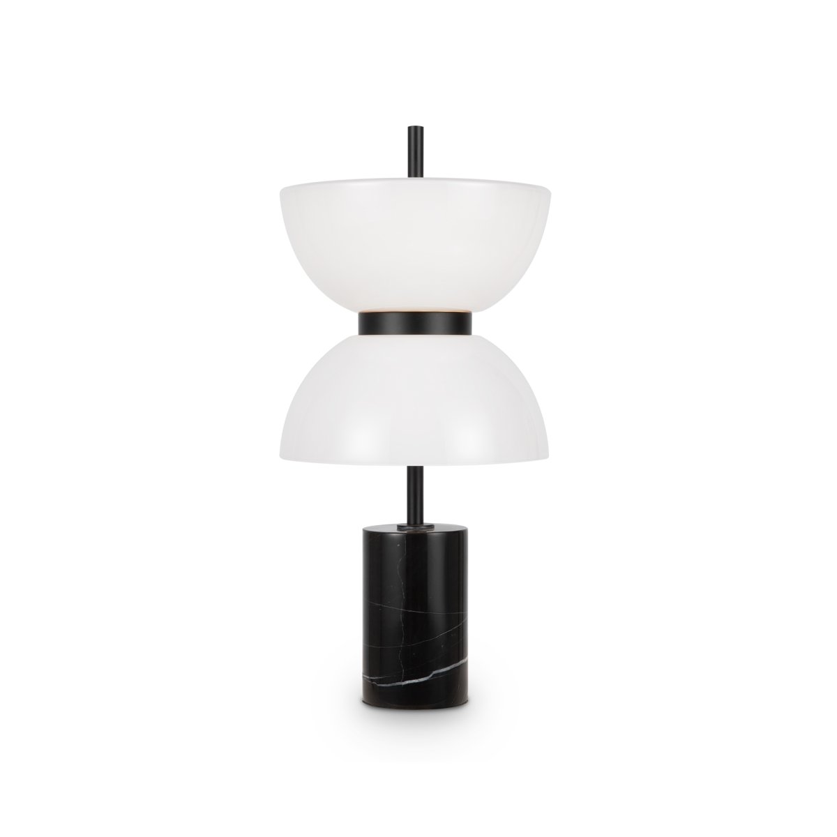 Kyoto 46cm Negro lámpara de mesa De Maytoni - La lámpara tiene un diseño elegante con un cuerpo de vidrio blanco brillante y una base de mármol que recuerda las siluetas de las antiguas pagodas y palacios de la ciudad.