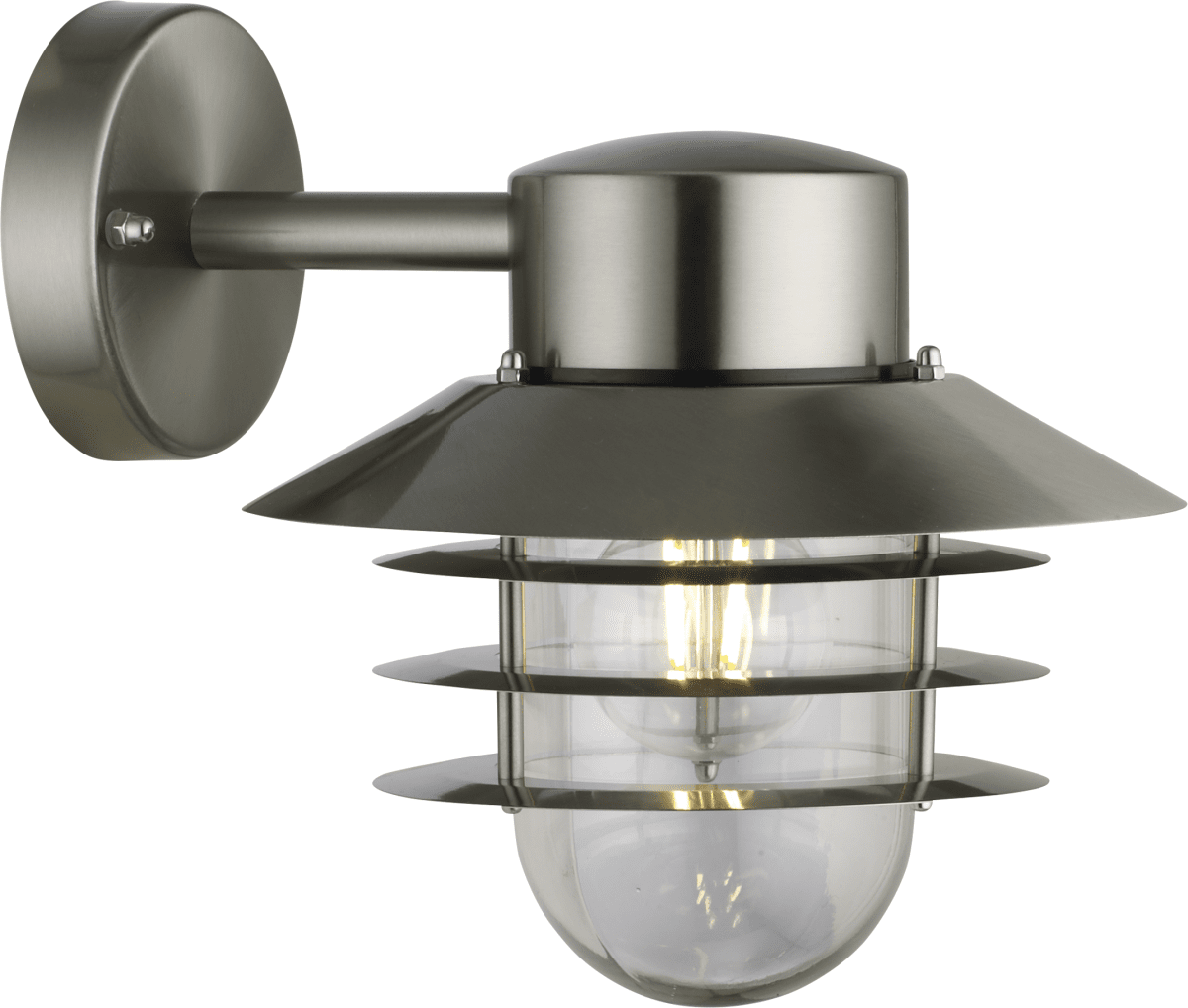 Ystad acero cepillado lámpara de exterior De Nordic Lighting - El aplique de pared Ystad es una l&aacute;mpara de exterior cl&aacute;sica y elegante, fabricada en acero inoxidable con cristal transparente.