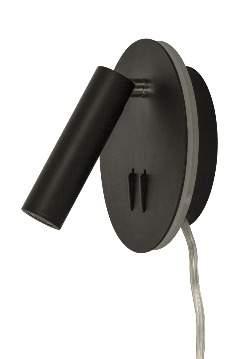 Ace Negro lámpara de lectura De Aneta Lighting - La l&aacute;mpara tiene una luz de lectura con cabezal orientable as&iacute; como una iluminaci&oacute;n indirecta que ilumina la pared alrededor de la l&aacute;mpara.