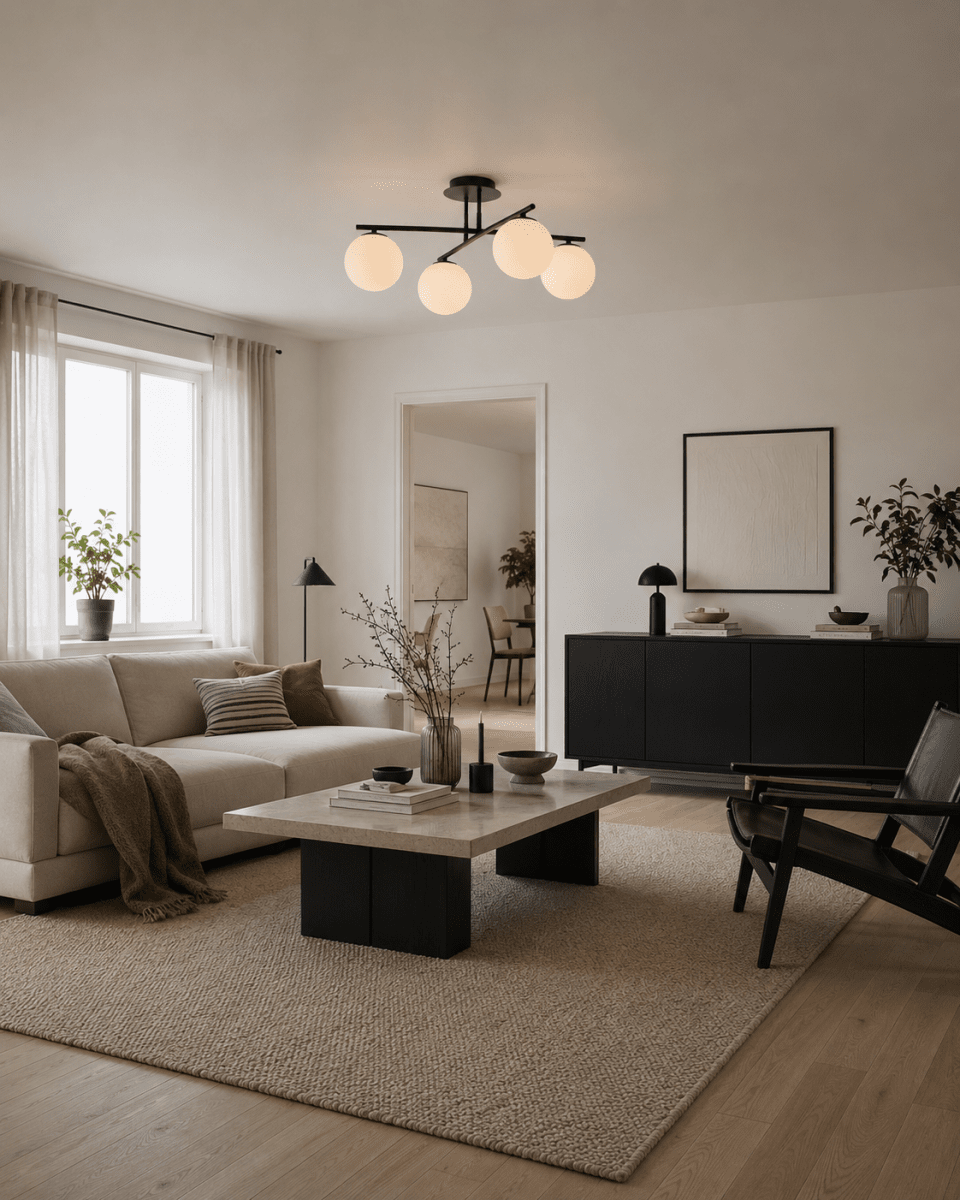 Globi 4 Ø65 En blanco y negro plafón De Nordic Lighting - Globi 4 es una moderna l&aacute;mpara de techo que ofrece un dise&ntilde;o elegante y una luz suave y agradable.