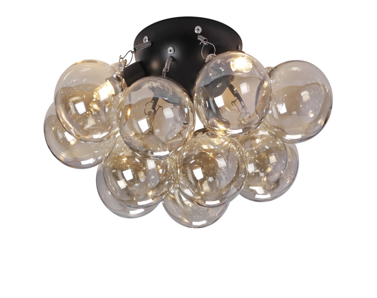 Monaco Ø30 Ámbar plafón De Lampan - En el centro de la l&aacute;mpara hay tres fuentes de luz que, al encenderse, proporcionan una luz suave y agradable a trav&eacute;s de las c&uacute;pulas de cristal.