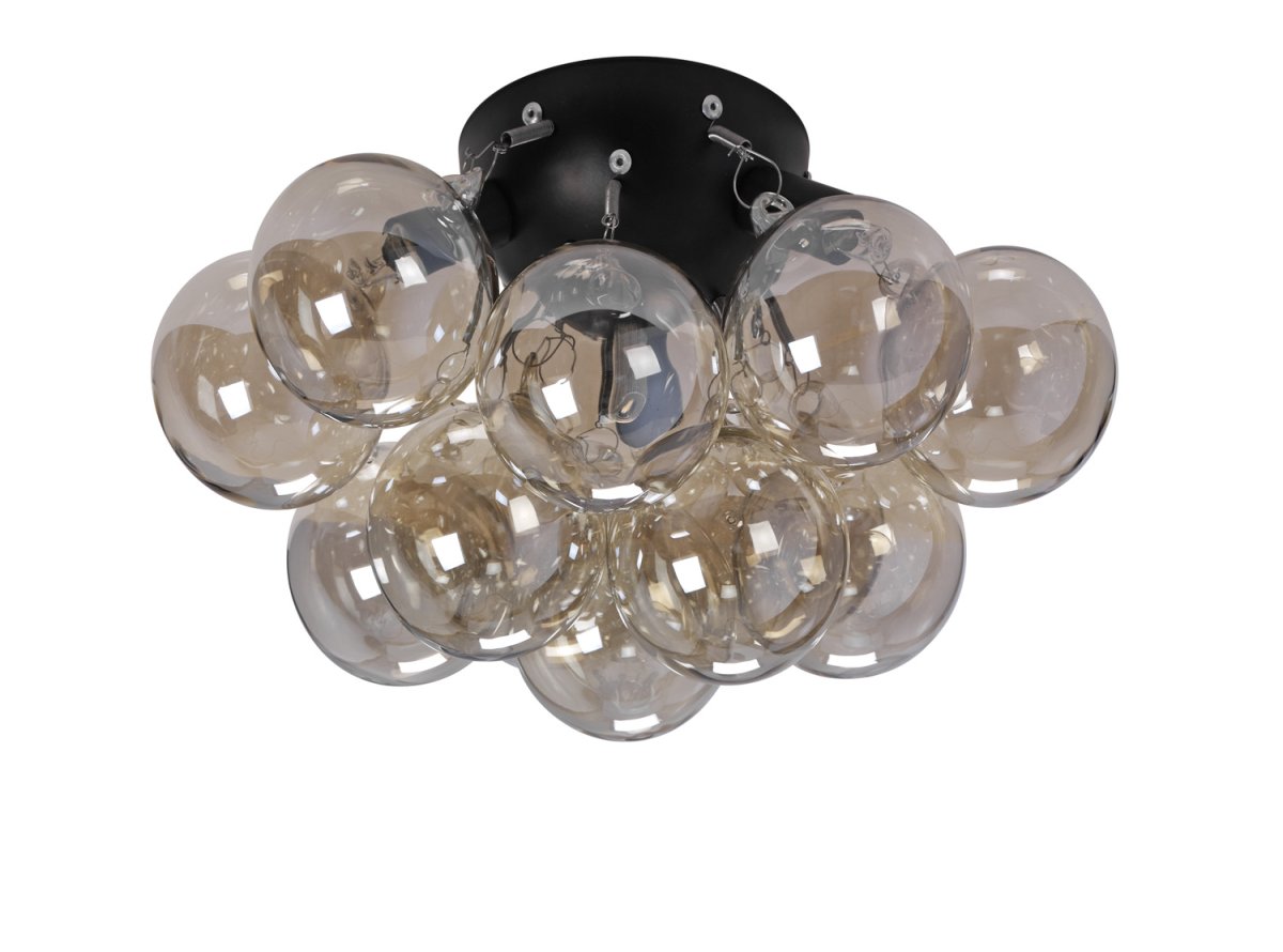 Monaco Ø30 Ámbar plafón De Lampan - En el centro de la l&aacute;mpara hay tres fuentes de luz que, al encenderse, proporcionan una luz suave y agradable a trav&eacute;s de las c&uacute;pulas de cristal.