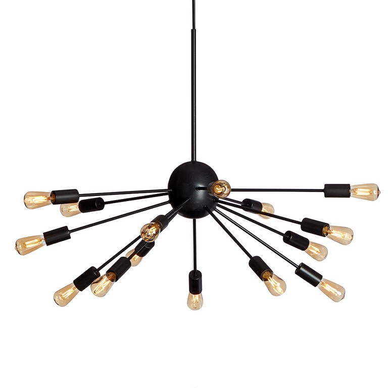 Imagen ampliada de Mir inkl. LED Ø72 Textura negra Lámpas de techo De Herstal - El acabado negro mate, junto con las bombillas expuestas, crea un aspecto elegante pero rústico, perfecto para una sala de estar, una cocina o un comedor modernos.