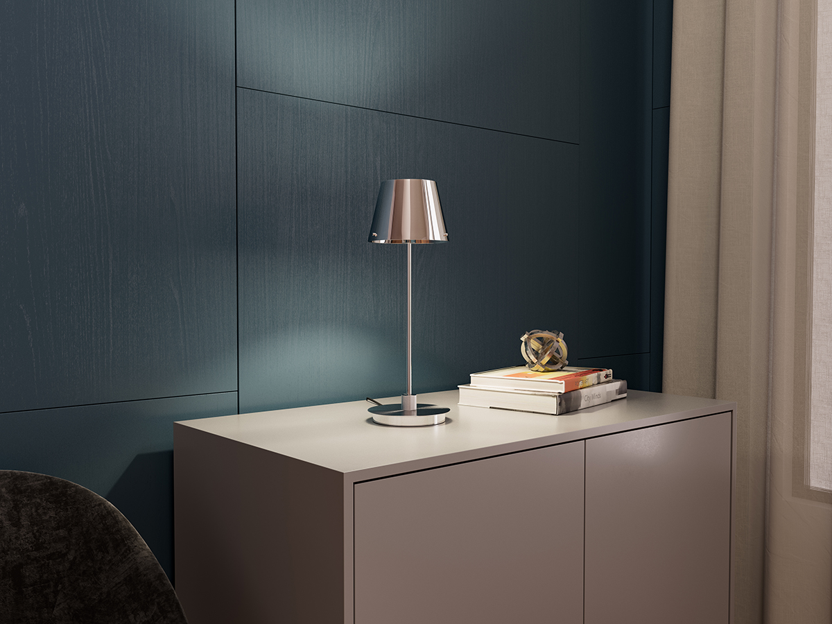 Gil il Grande 37cm Cromo lámpara de mesa De Herstal - La lámpara de mesa Gil il Grande destaca por su diseño moderno y elegante en metal con un sofisticado acabado cromado.