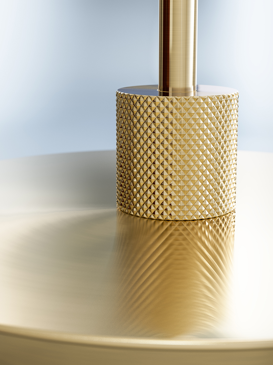 Gil il Grande 37cm Latón satinado lámpara de mesa De Herstal - La lámpara de mesa Gil il Grande impresiona por su diseño moderno y elegante en metal con un sofisticado acabado en latón satinado.