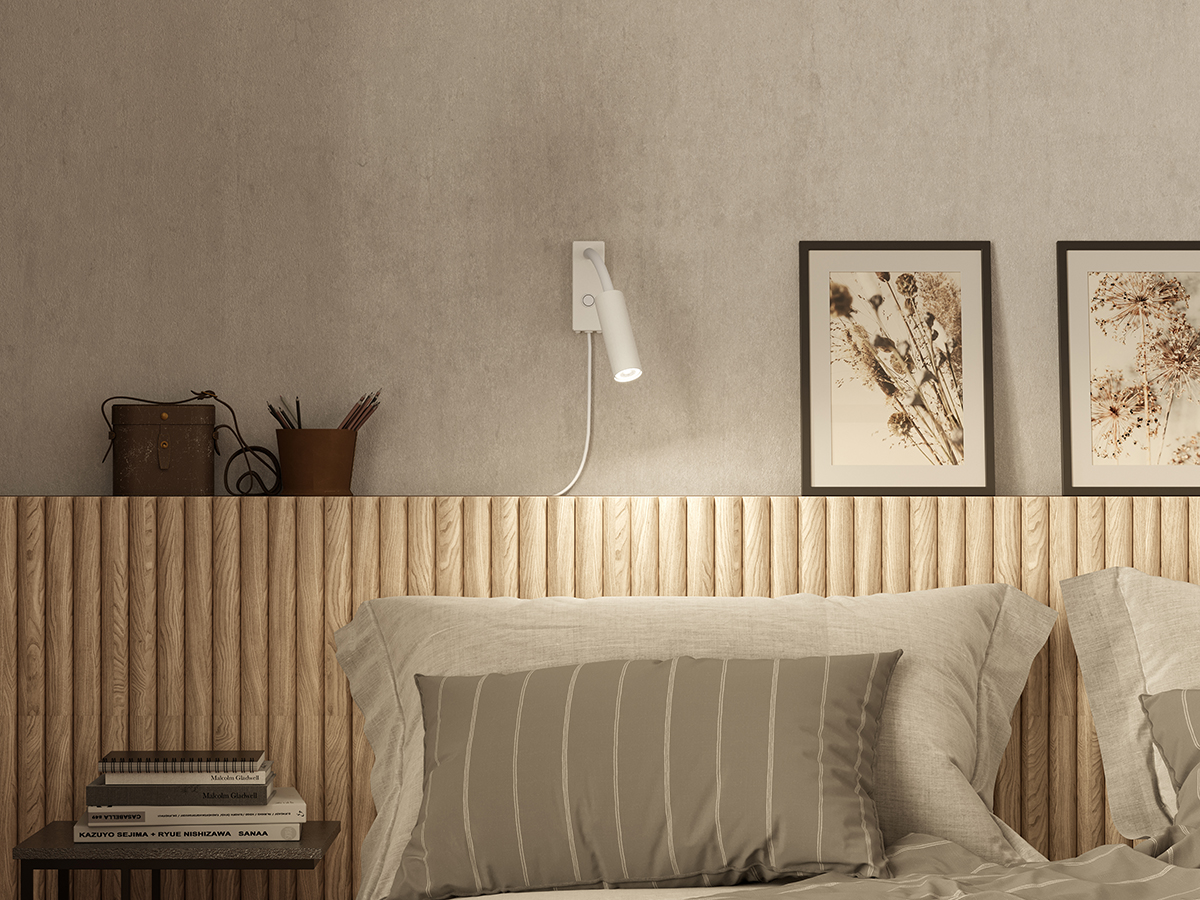 Pipeline Flex Blanco mate lámpara de lectura De Herstal - Con una altura de tan solo 12,5 cm, un ancho de 4,5 cm y una distancia a la pared de 22,4 cm, esta elegante l&aacute;mpara proporciona una luz perfectamente dirigida para leer o crear un ambiente acogedor.