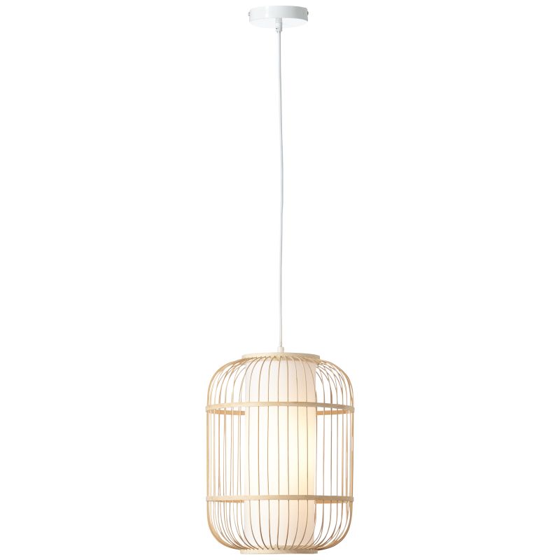 Bones Ø30 Madera Lámpas de techo De Brilliant - La pantalla está recubierta de tela blanca de alta calidad, que proporciona una distribución suave de la luz, mientras que los detalles de bambú, un material renovable y ecológico, contribuyen a una atmósfera natural y acogedora.
