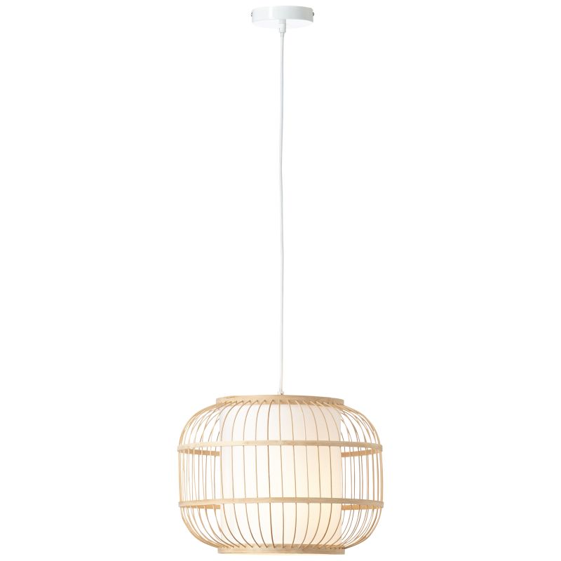 Bones Ø40 Madera Lámpas de techo De Brilliant - La pantalla está recubierta de tela blanca de alta calidad, que proporciona una distribución suave de la luz, mientras que los detalles de bambú, un material renovable y ecológico, contribuyen a una atmósfera natural y acogedora.