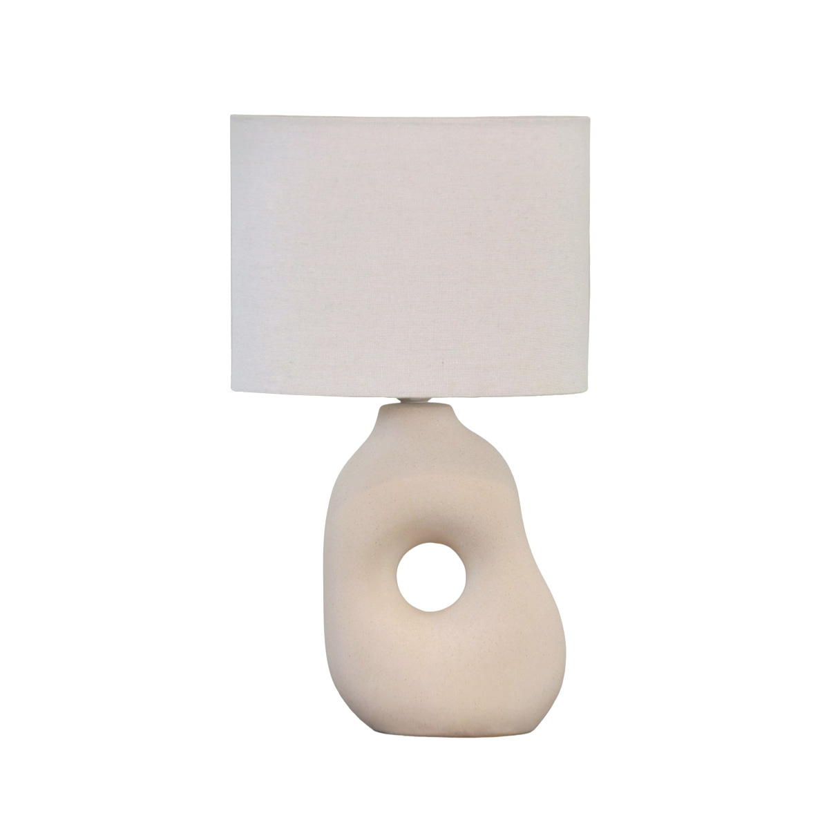 Pikazo 45cm Beige lámpara de mesa De Lampan - La l&aacute;mpara de mesa beige Pikazo cautiva con su base escultural de cer&aacute;mica adornada con pelo decorativo y su pantalla ovalada de lino a juego.