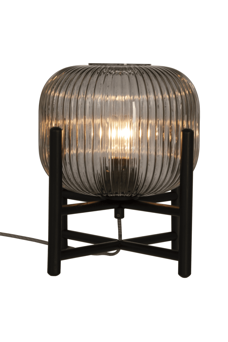 Vinda 32cm Negro lámpara de mesa De Aneta Lighting - L&aacute;mpara de mesa Winda de madera negra&auml; con pantalla de cristal gris ahumado es una fant&aacute;stica fuente de luz que proporciona una luz c&aacute;lida y acogedora.