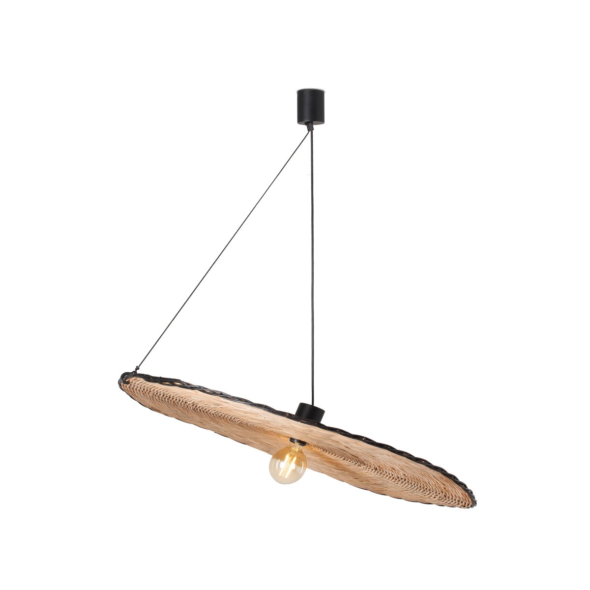 Costas Ø100 Naturaleza Lámpas de techo De Faro Barcelona - Con su pantalla hecha de hermoso rat&aacute;n y una fuente de luz visible, el dise&ntilde;o combina una expresi&oacute;n minimalista con una sensaci&oacute;n c&aacute;lida de inspiraci&oacute;n mediterr&aacute;nea.
