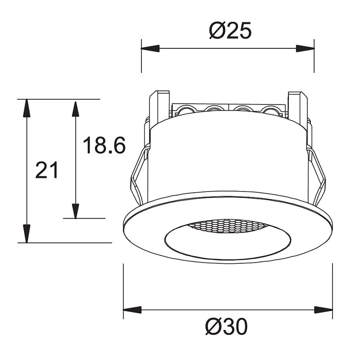 Q-19 Mini Downlight 2700K Pack De 10 Blanco De Designlight - Un bloque de terminales de conexi&oacute;n r&aacute;pida para cable de 0,75&ndash;1,5 mm&sup2; se encuentra en la parte posterior de la luz.