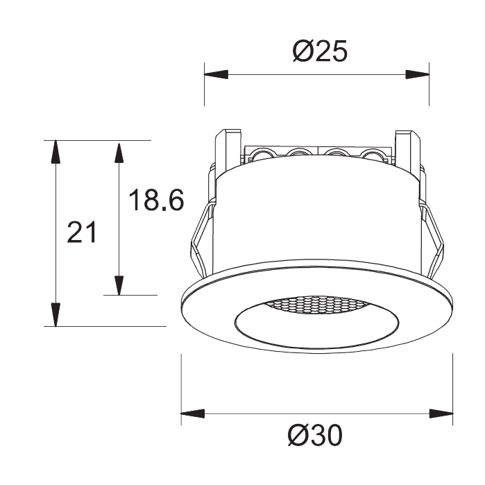 Q-20 Mini Downlight 3000K Pack De 10 Blanco De Designlight - En la parte posterior de la luz se encuentra un bloque de terminales de conexi&oacute;n r&aacute;pida para cable de 0,75&ndash;1,5 mm&sup2;.