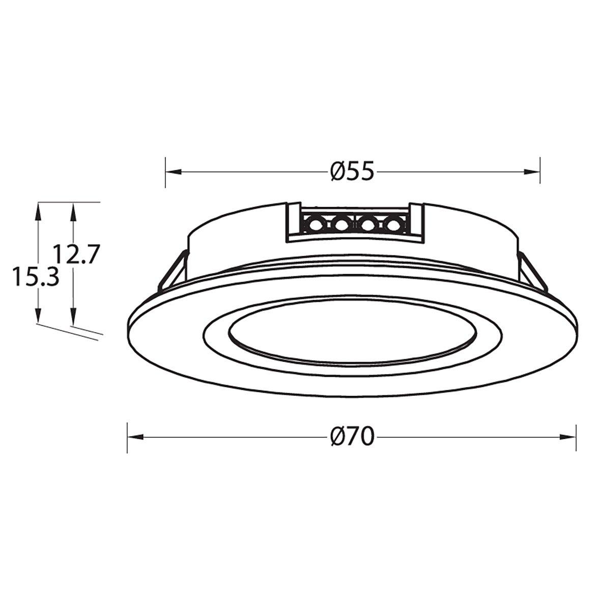 Q-36 Downlight 3000K Negro De Designlight - Con un orificio de 55 mm, una profundidad de montaje de 13 mm y un di&aacute;metro de 70 mm, es adecuada para reemplazar la mayor&iacute;a de l&aacute;mparas similares.
