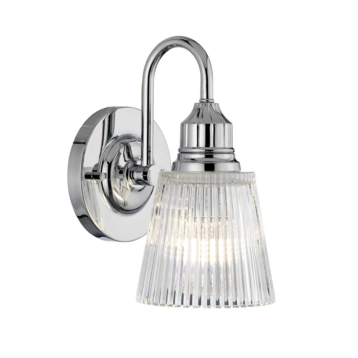 Addison Ø13 Cromo pulido lámpara de baño De Elstead Lighting - El acabado cromado brillante de la lámpara combinado con la pantalla de cristal acanalado le da un toque moderno y crea una luz agradable y suave que realza el ambiente.