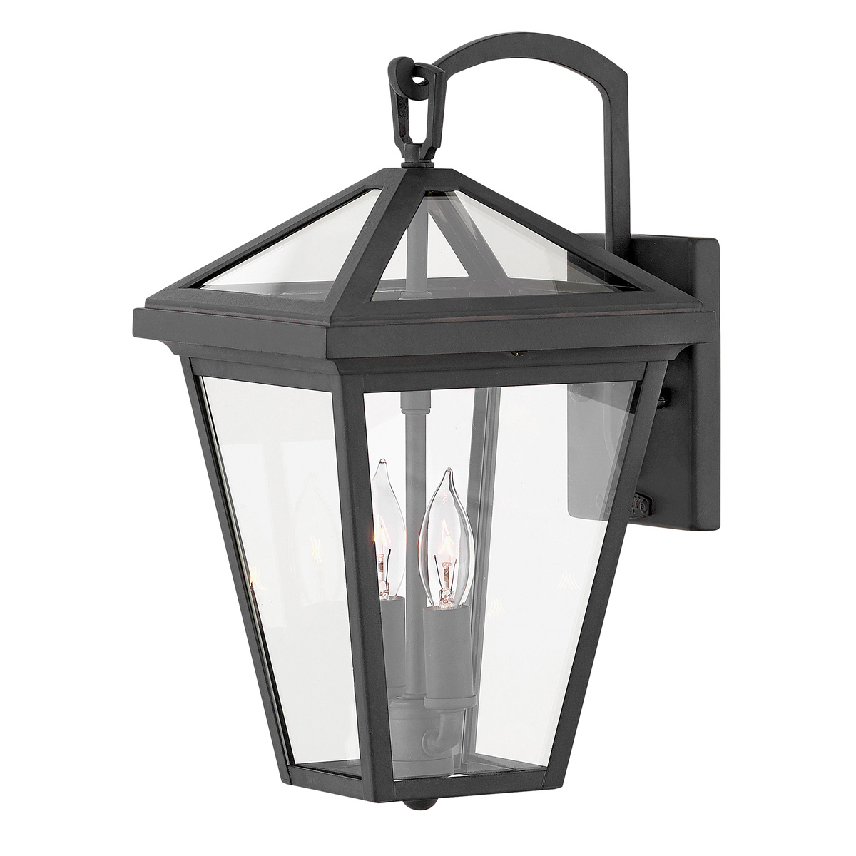 Alford Place 37cm Negro lámpara de exterior De Elstead Lighting - Den svarta ramen i aluminium och de klara glaspartierna skapar en lyxig och stilfull look som lyfter din entr&eacute;, uteplats eller fasad.