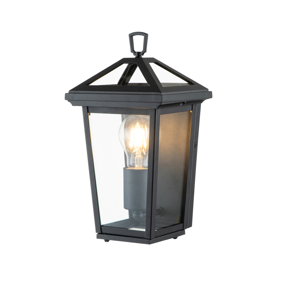 Alford Place 30cm Negro lámpara de exterior De Elstead Lighting - Den svarta ramen i aluminium och de klara glaspartierna skapar en lyxig och stilfull look som lyfter din entr&eacute;, uteplats eller fasad.