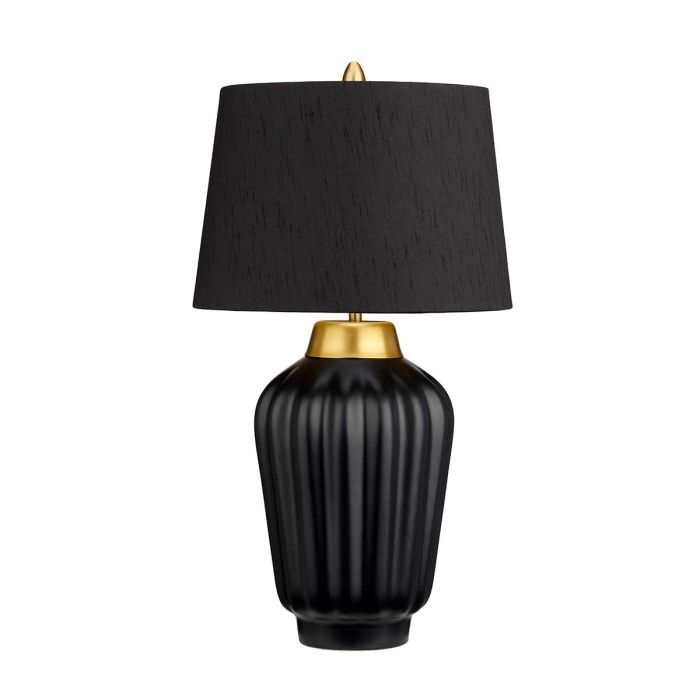 Bexley 56cm Negro lámpara de mesa De Elstead Lighting - Den levereras med en avsmalnande lampsk&auml;rm i svart konstsilke med en m&auml;ssingf&auml;rgad insida, handgjord i Storbritannien.