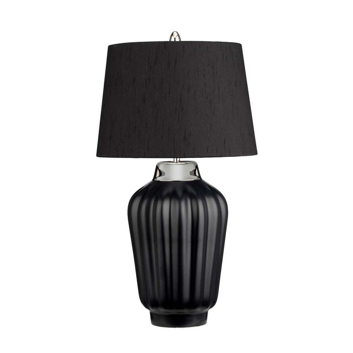 Bexley 56cm Negro lámpara de mesa De Elstead Lighting - Den levereras med en avsmalnande lampsk&auml;rm i svart konstsilke med en silverlaminerad insida, handgjord i Storbritannien.