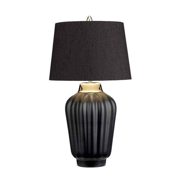 Bexley 56cm Negro lámpara de mesa De Elstead Lighting - Den levereras med en avsmalnande lampsk&auml;rm i svart konstsilke med en silverlaminerad insida, handgjord i Storbritannien.