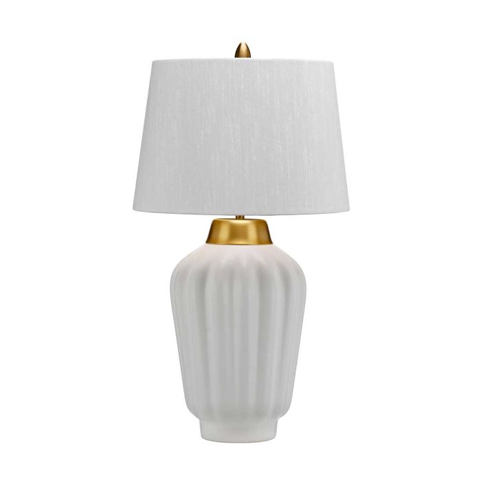 Bexley 56cm Blanco lámpara de mesa De Elstead Lighting - Den levereras med en avsmalnande lampsk&auml;rm i ljus elfenbensf&auml;rgad konstsilke med en m&auml;ssingf&auml;rgad insida, handgjord i Storbritannien.