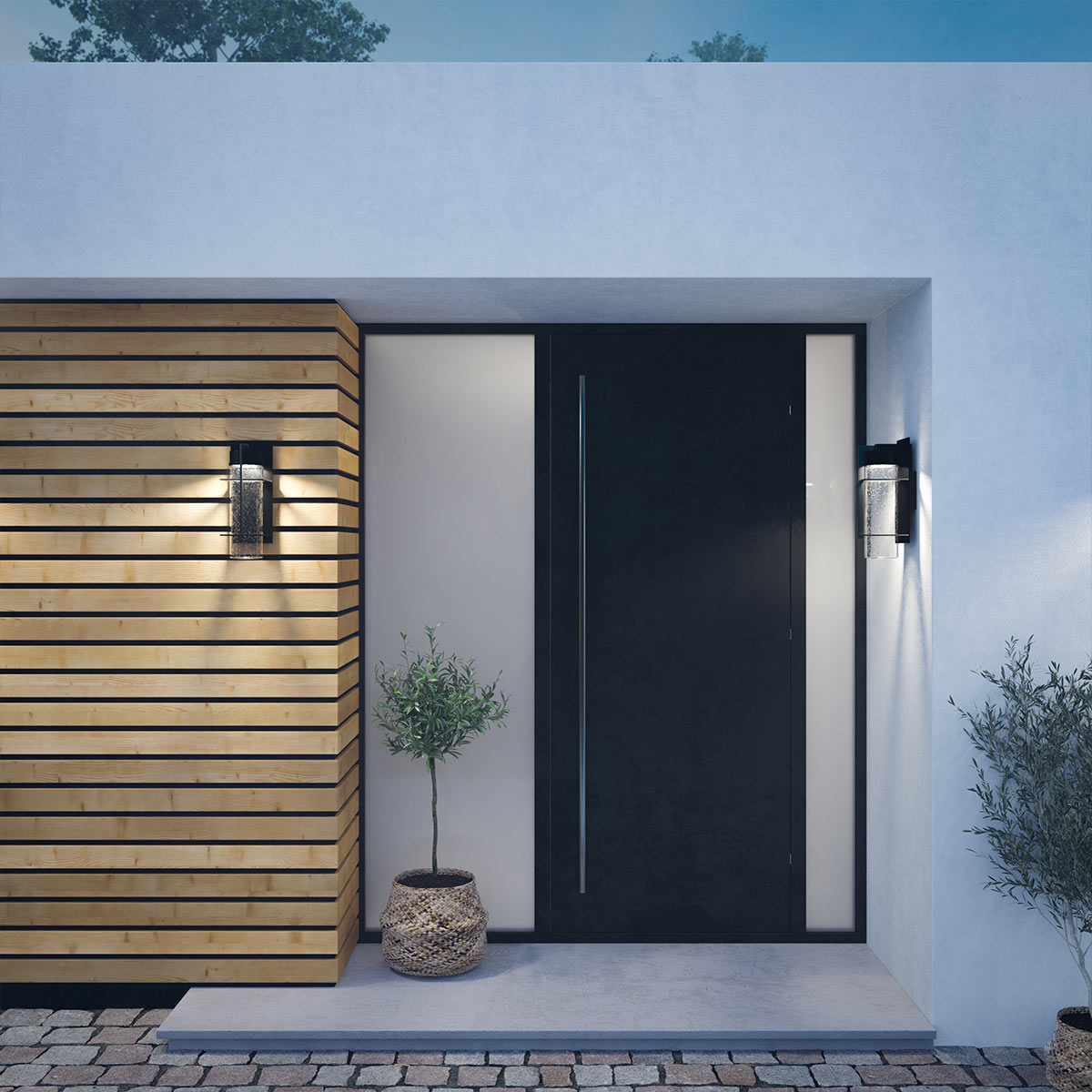 Eames 40cm Negro lámpara de exterior De Elstead Lighting - Eames &auml;r en modern och stilren fasadlampa med en industriell touch.