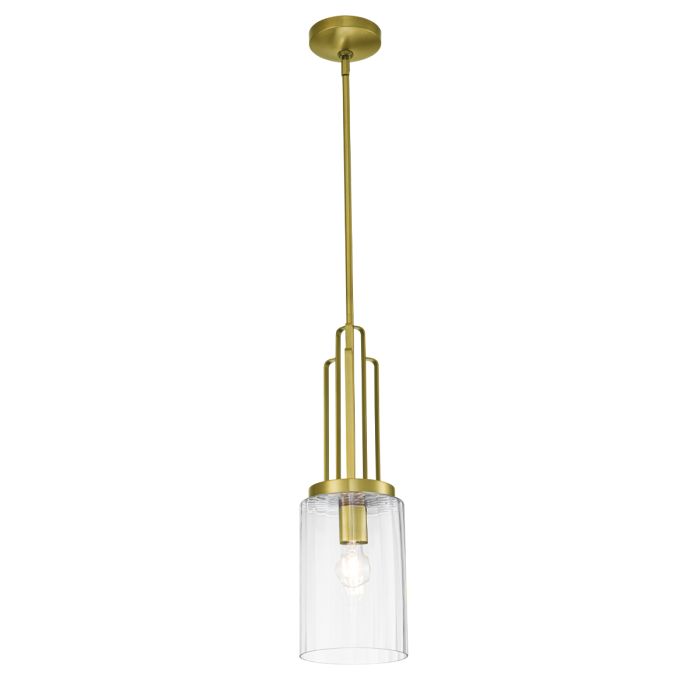 Kimrose Ø18 Latón cepillado Lámpas de techo De Elstead Lighting - La pantalla de vidrio cilíndrica es transparente y presenta ranuras verticales que crean un efecto de iluminación único y sutil.