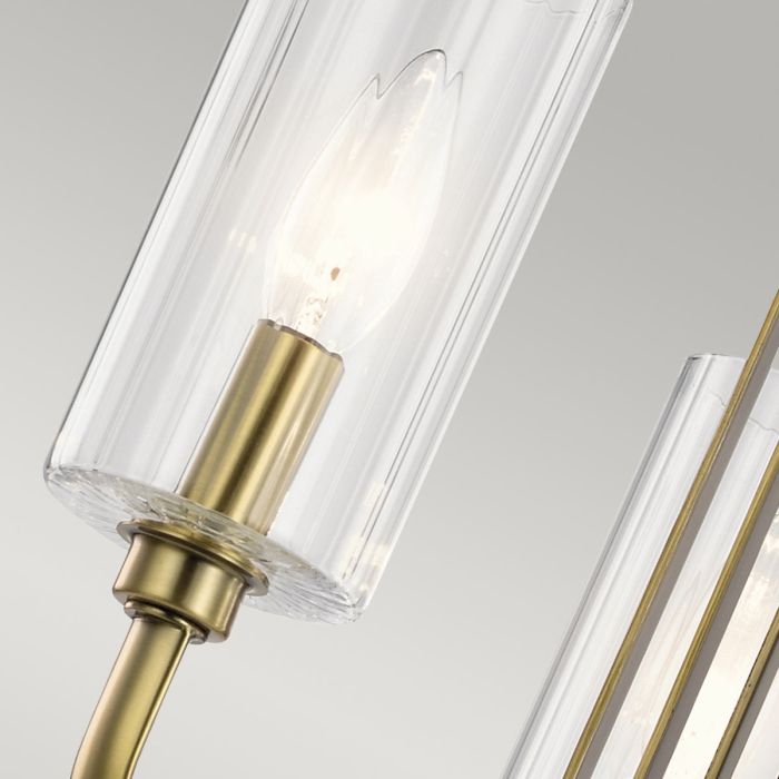 Kimrose Ø45 Latón cepillado Lámpas de techo De Elstead Lighting - Las pantallas de vidrio cilíndricas son transparentes y presentan ranuras verticales, creando un efecto de iluminación único y sutil.