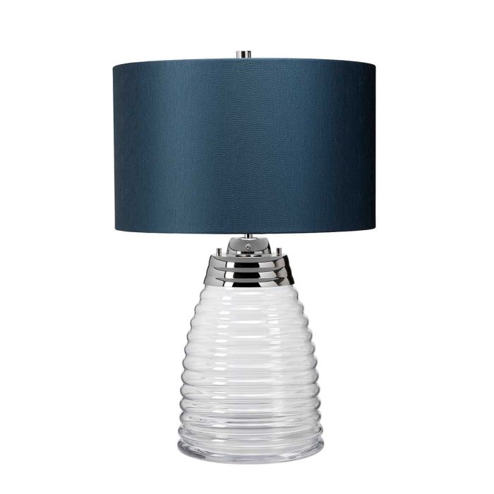 Milne 64cm Azul lámpara de mesa De Elstead Lighting - Till sk&auml;rmen beh&ouml;vs en E27 ljusk&auml;lla (ej inkluderad) och till basen ing&aring;r en utbytbar 8W LED GU10-lampa, som ger 560 lumen vid en f&auml;rgtemperatur p&aring; 3000K.