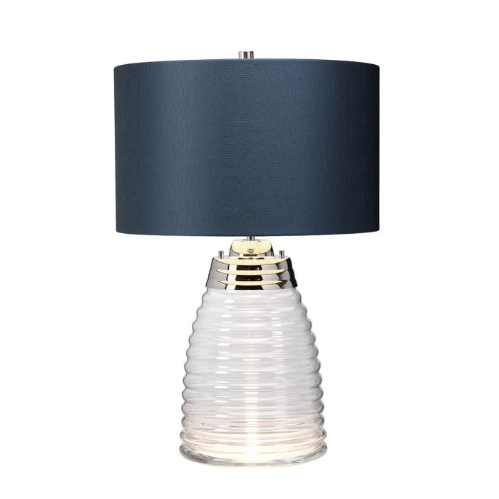 Milne 64cm Azul lámpara de mesa De Elstead Lighting - Till sk&auml;rmen beh&ouml;vs en E27 ljusk&auml;lla (ej inkluderad) och till basen ing&aring;r en utbytbar 8W LED GU10-lampa, som ger 560 lumen vid en f&auml;rgtemperatur p&aring; 3000K.