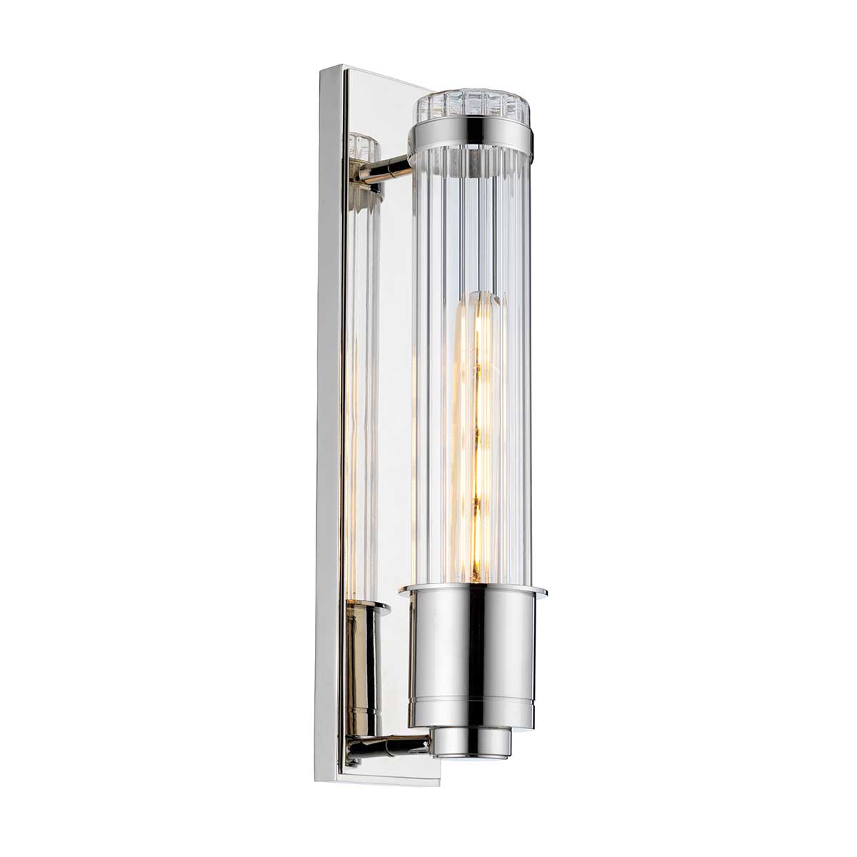 Wellington 40cm Cromo lámpara de baño De Elstead Lighting - Está hecho de acero y vidrio de alta calidad y emana una sensación de lujo con su acabado en cromo pulido y pantalla de vidrio acanalado que proporciona una hermosa distribución de la luz.