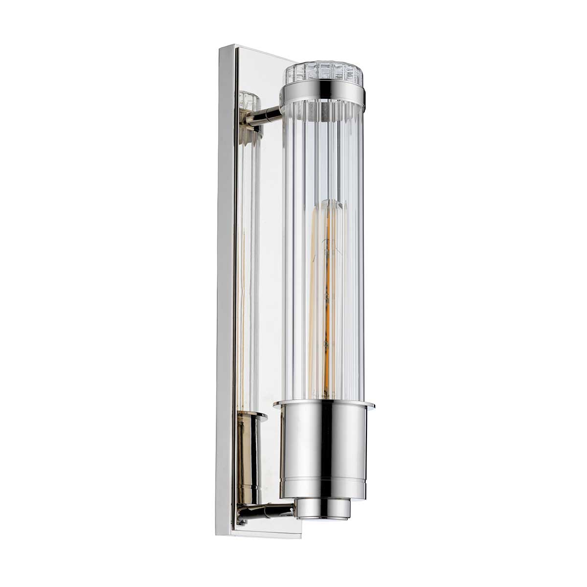 Wellington 40cm Cromo lámpara de baño De Elstead Lighting - Está hecho de acero y vidrio de alta calidad y emana una sensación de lujo con su acabado en cromo pulido y pantalla de vidrio acanalado que proporciona una hermosa distribución de la luz.
